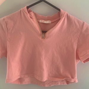 pink crop top, size medium/ rlly comfy just too short for me I have a long torso